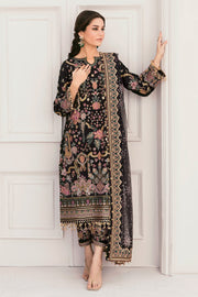 Royal Black Silk Kameez Trouser Style Pakistani Party Dress