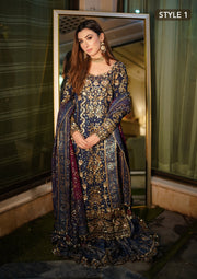 Royal Blue Embroidered Pakistani Wedding Dress Kameez Gharara Style