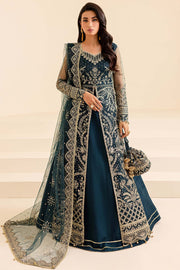 Royal Blue Embroidered Pakistani Wedding Dress in Gown Pishwas Style