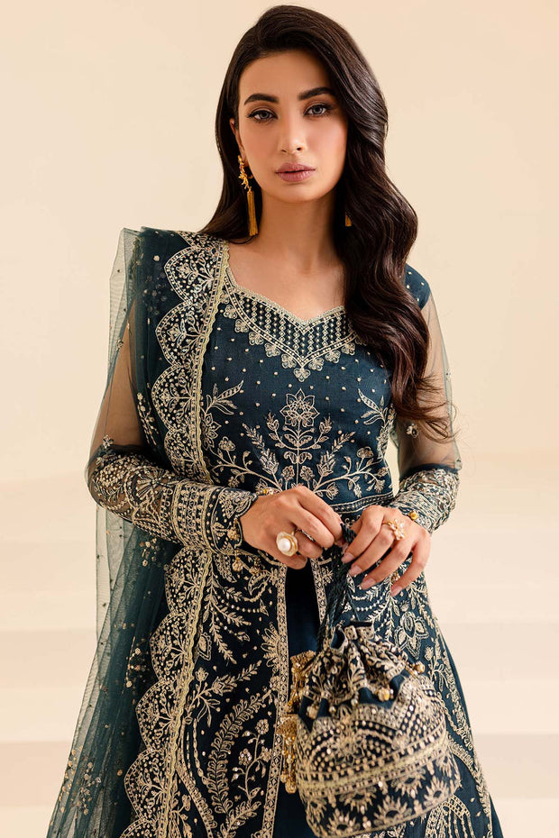 Royal Blue Embroidered Pakistani Wedding Dress in Gown Pishwas