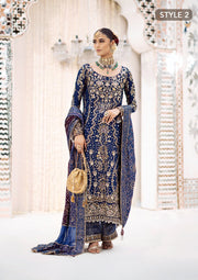 Royal Blue Embroidered Pakistani Wedding Dress in Kameez Gharara Style