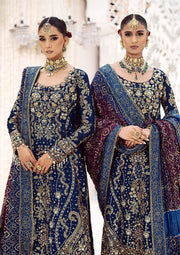 Royal Blue Embroidered Wedding Dress in Kameez Gharara Style