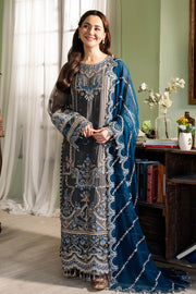 Royal Blue Grey Shade Salwar Suit Embroidered Pakistani Salwar Kameez