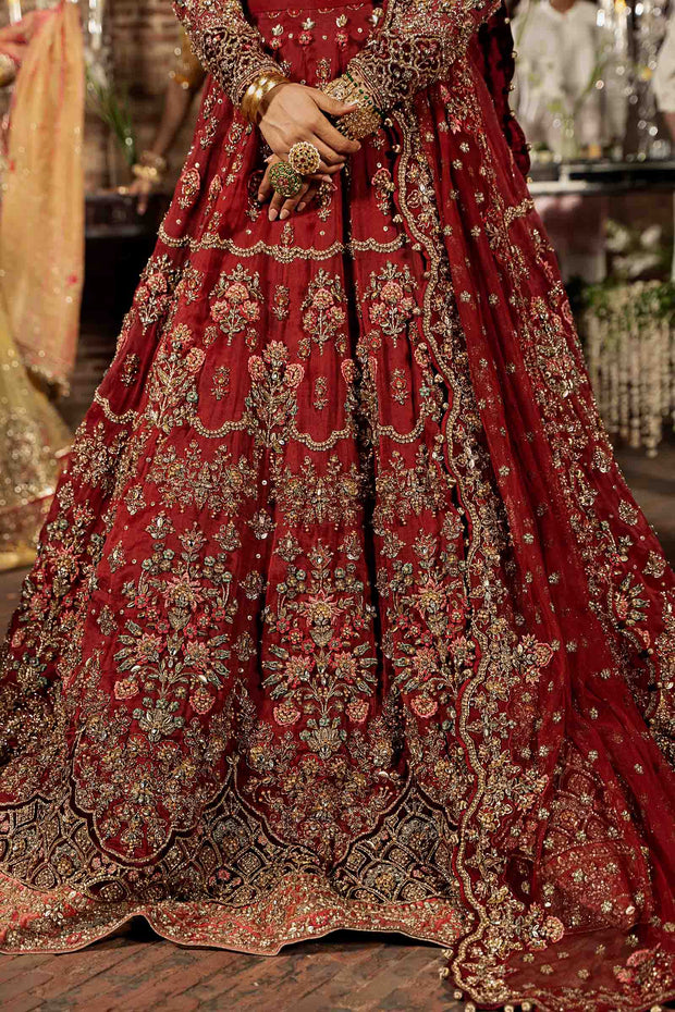 Royal Deep Red Pakistani Bridal Outfit in Choli Lehenga Style