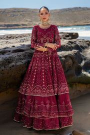 Royal Embellished Burgundy Red Pakistani Wedding Dress Pishwas Frock