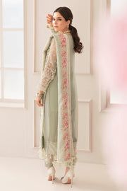 Royal Embroidered Green Pakistani Party Dress in Chiffon