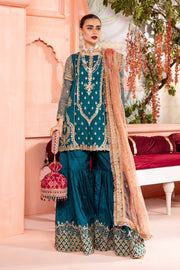 Royal Embroidered Pakistani Party Wear Gharara Kameez Zinc Shade