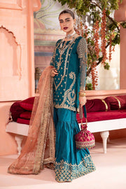 Royal Embroidered Pakistani Party Wear Gharara Kameez in Zinc Shade