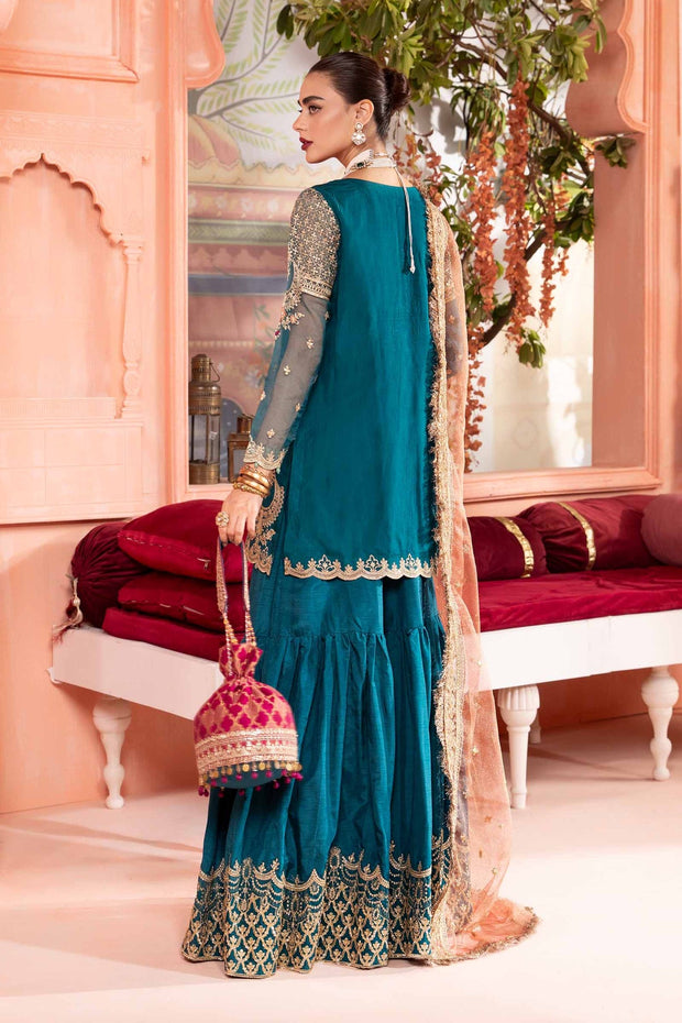 Royal Embroidered Pakistani Party Wear Gharara Kameez in Zinc