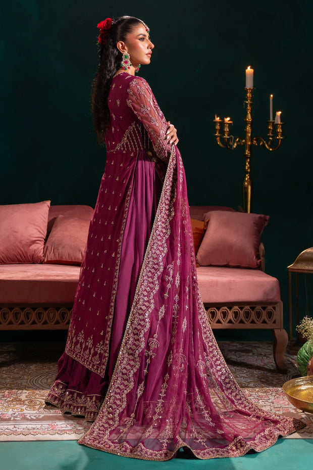 Royal Embroidered Pakistani Wedding Dress Plum Shade Lehenga