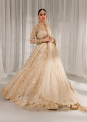 Royal Gold Embroidered Pakistani Bridal Dress Pishwas Lehenga