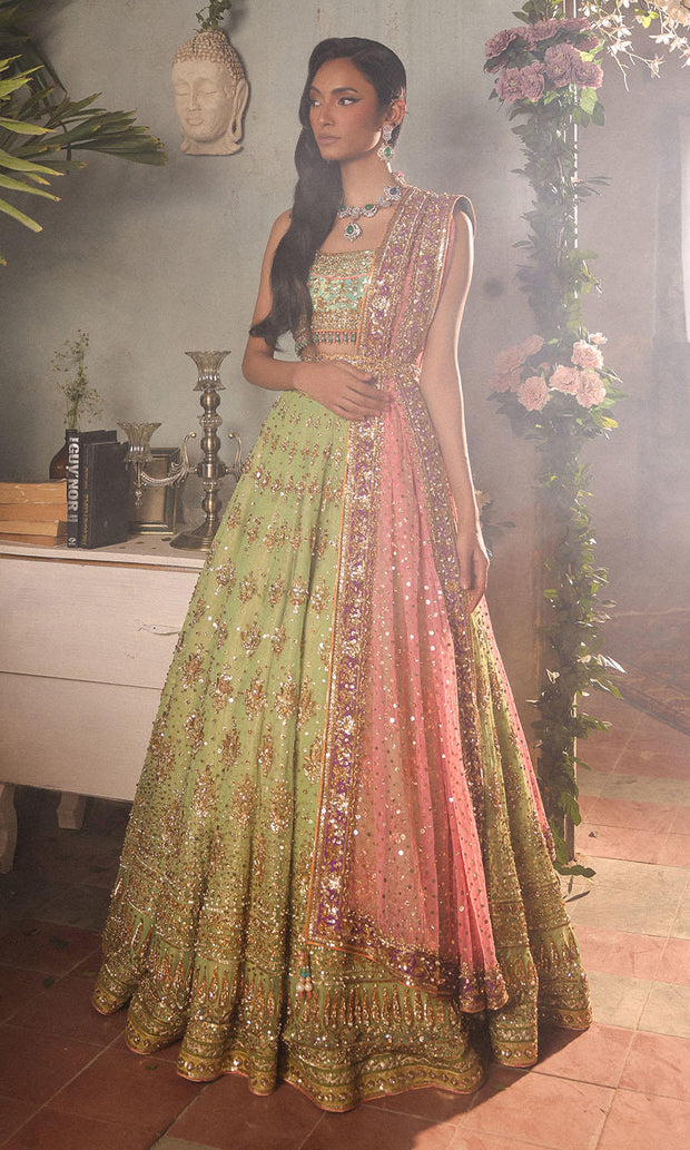 Royal Green Lehenga and Turquoise Choli Indian Bridal Dress