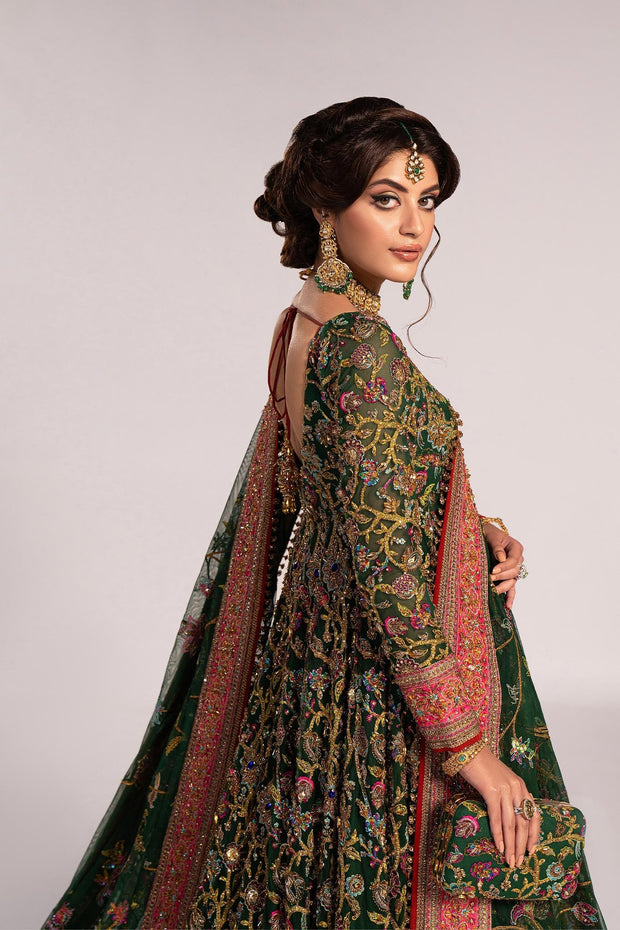 Royal Green Pakistani Mehndi Dress in Pishwas Frock Style