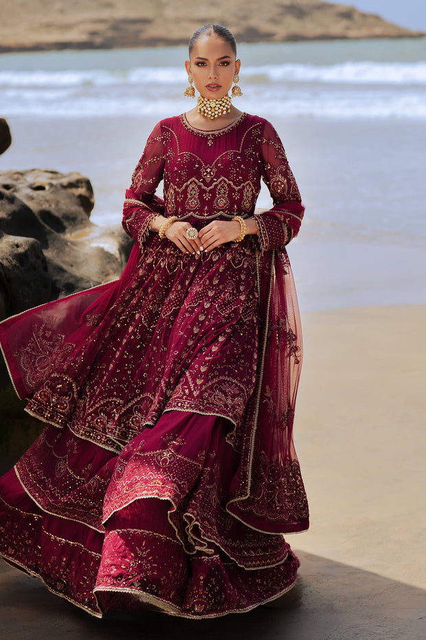 Royal Heavily Embellished Burgundy Red Pakistani Wedding Dress Pishwas Frock