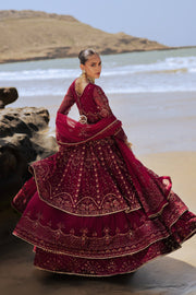 Royal Heavily Embellished Burgundy Red Pakistani Wedding Pishwas Frock