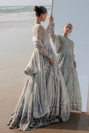 Royal Heavily Embellished Silver Pakistani Wedding Dress Frock