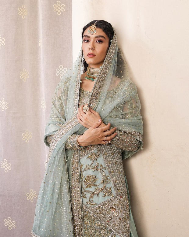 Royal Ice Blue Kameez Sharara Style Pakistani Wedding Dress