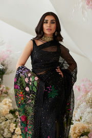 Royal Indian Wedding Dress in Elegant Black Net Saree Style