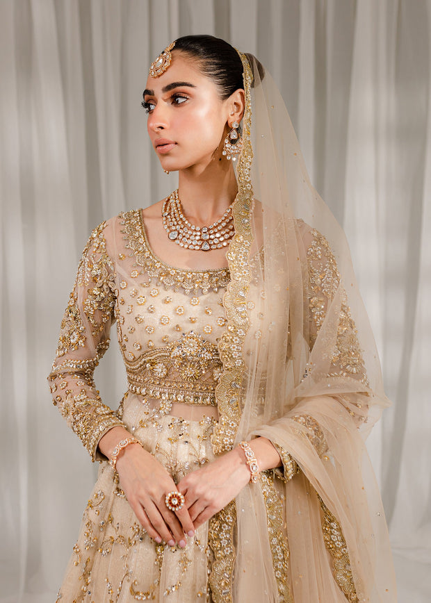 Royal Ivory Embroidered Pakistani Bridal Dress Pishwas Lehenga