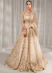 Royal Ivory Gold Embroidered Pakistani Bridal Dress Pishwas Lehenga