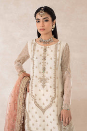 Royal Ivory Pakistani Party Wear Kameez Gharara Pink Dupatta