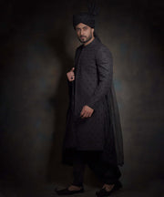 Royal Jet Black Heavily Thread Embroidered Pakistani Sherwani