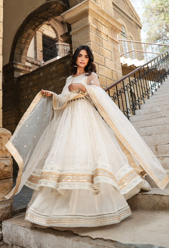 Royal Lehenga Frock and Dupatta Pakistani Wedding Dress