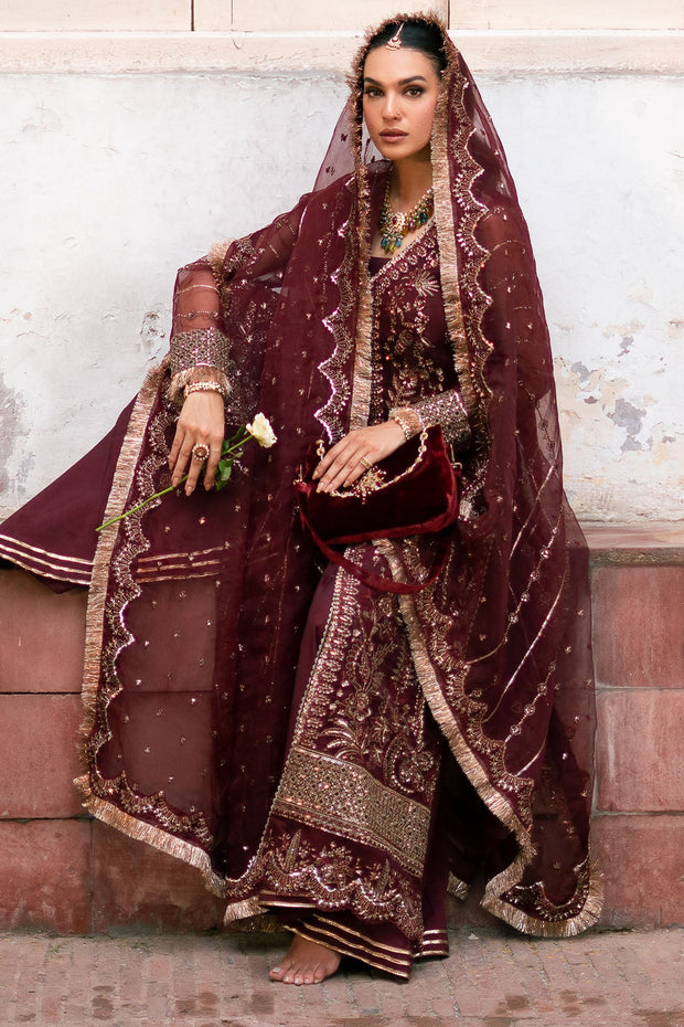 Royal Maroon Heavily Embellished Pakistani Kameez Sharara