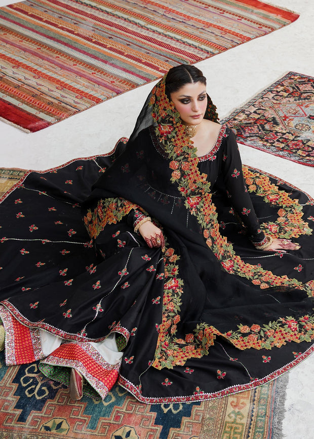 Royal Pakistani Black Dress in Pishwas Style for Wedding