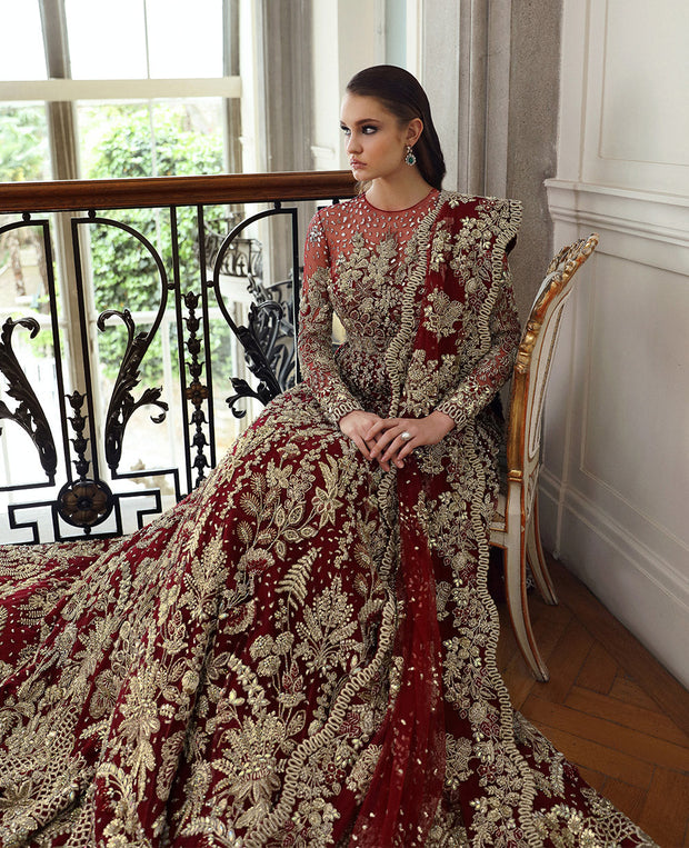 Royal Pakistani Bridal Dress in Embellished Red Gown Style