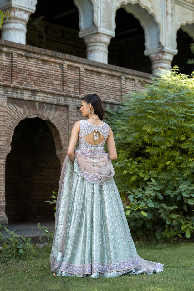 Royal Pakistani Bridal Dress in Gown Dupatta Lehenga Style