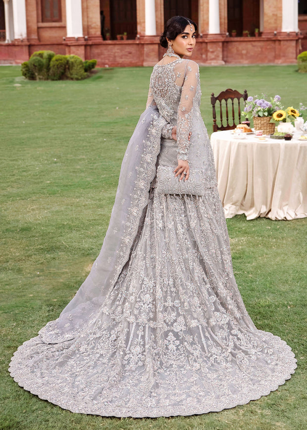 Royal Pakistani Bridal Dress in Grey Lehenga and Shirt Style