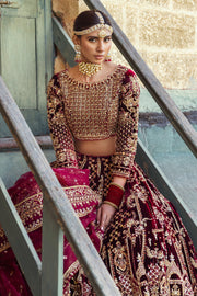 Royal Pakistani Bridal Dress in Maroon Lehenga Choli Style