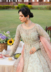 Royal Pakistani Bridal Dress in Mint Lehenga and Shirt Style