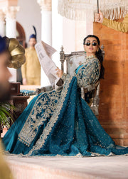 Royal Pakistani Bridal Dress in Open Gown Blue Lehenga Style