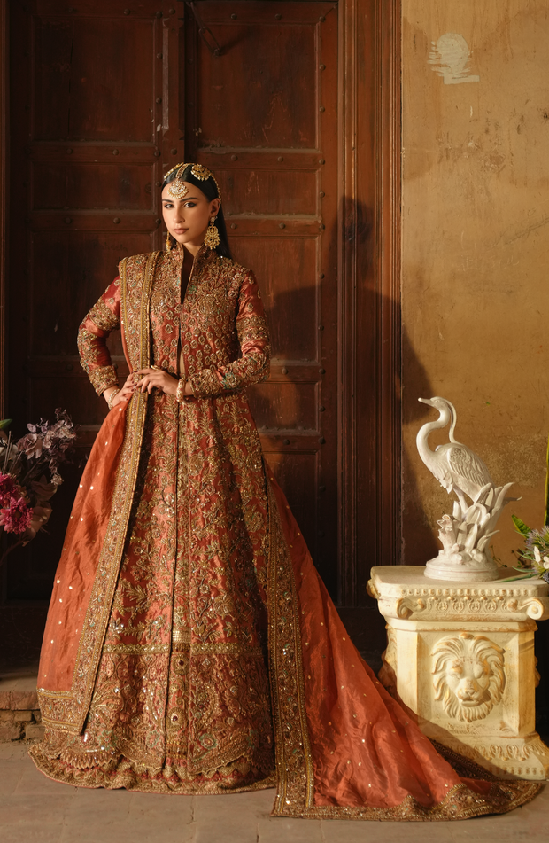 Royal Pakistani Bridal Dress in Open Jacket Lehenga Style