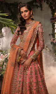 Royal Pakistani Bridal Dress in Pink Lehenga and Choli Style