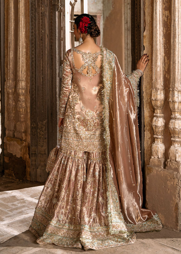 Royal Pakistani Bridal Dress in Pink Shirt and Gharara Style