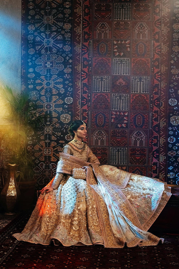 Royal Pakistani Bridal Dress in Pishwas Frock Lehenga Style