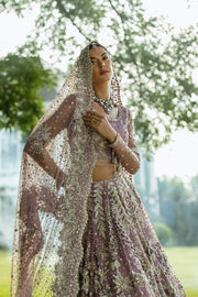 Royal Pakistani Bridal Dress in Purple Lehenga Choli Style