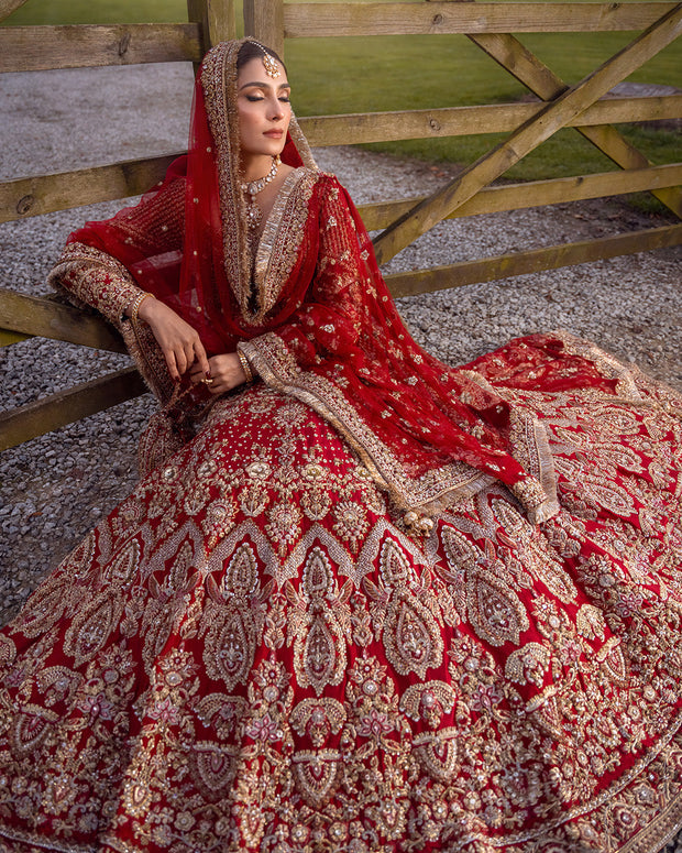 Royal Pakistani Bridal Dress in Raw Silk Lehenga Choli Style