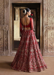 Royal Pakistani Bridal Dress in Red Choli and Lehenga Style