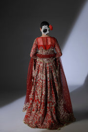 Royal Pakistani Bridal Dress in Red Lehenga and Choli Style