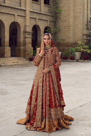 Royal Pakistani Bridal Dress in Red Open Gown Lehenga Style