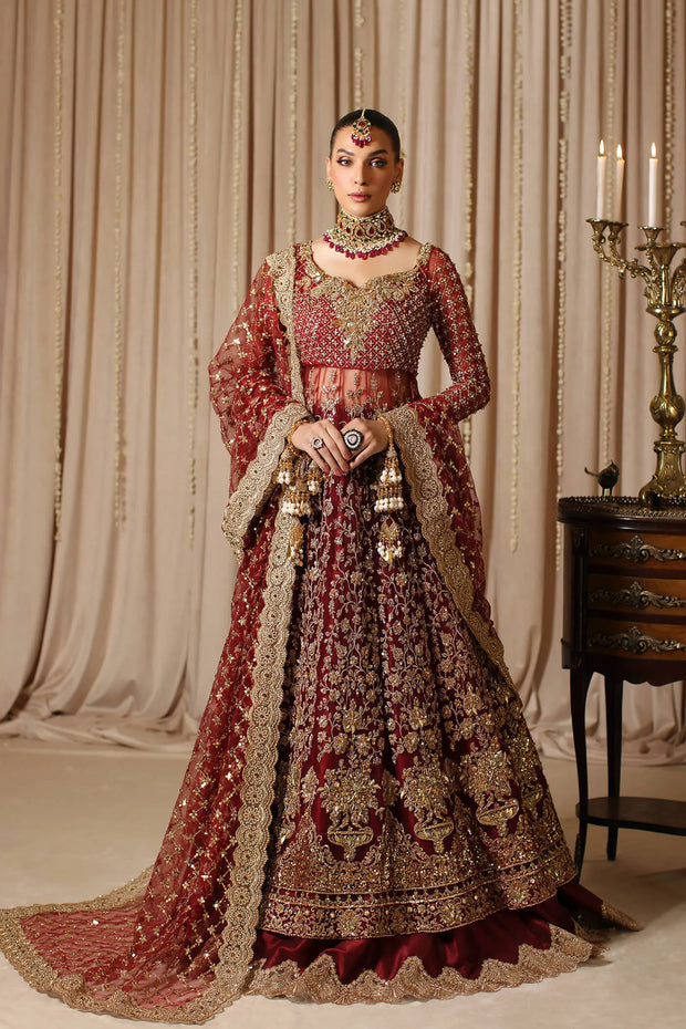 Royal Pakistani Bridal Dress in Red Pishwas Lehenga Style