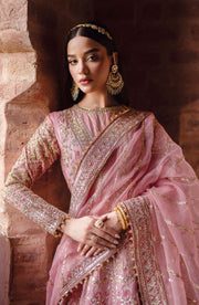 Royal Pakistani Bridal Dress in Rose Pink Pishwas Frock Style