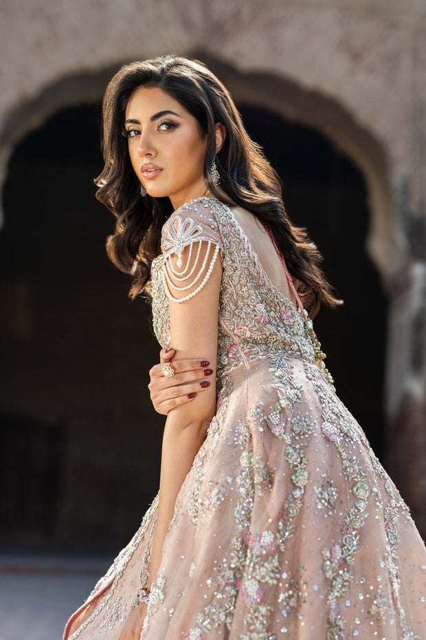 Royal Pakistani Bridal Dress in Royal Pink Gown Lehenga Style