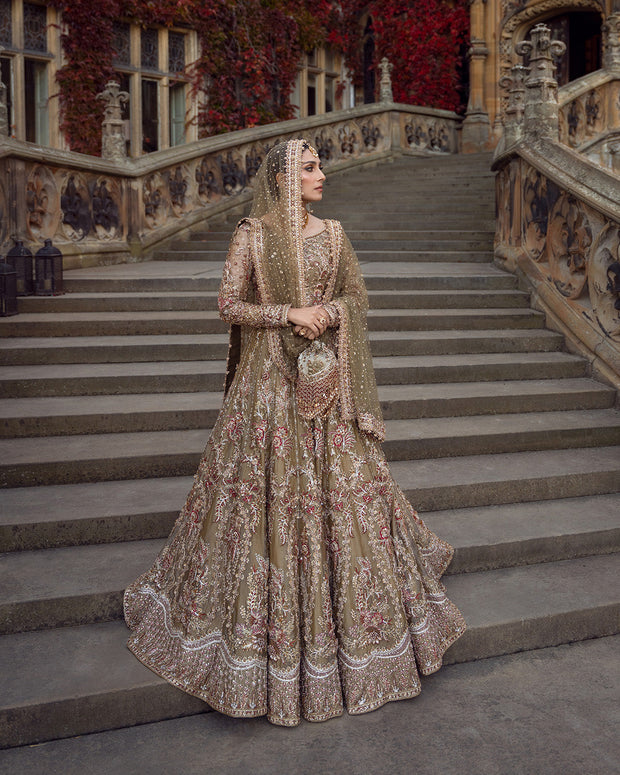 Royal Pakistani Bridal Dress in Tissue Lehenga Choli Style