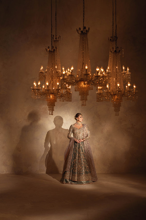 Royal Pakistani Bridal Dress in Tissue Pishwas Lehenga Style