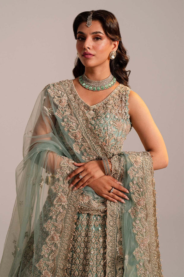 Royal Pakistani Bridal Dress in Turquoise Lehenga Choli Style